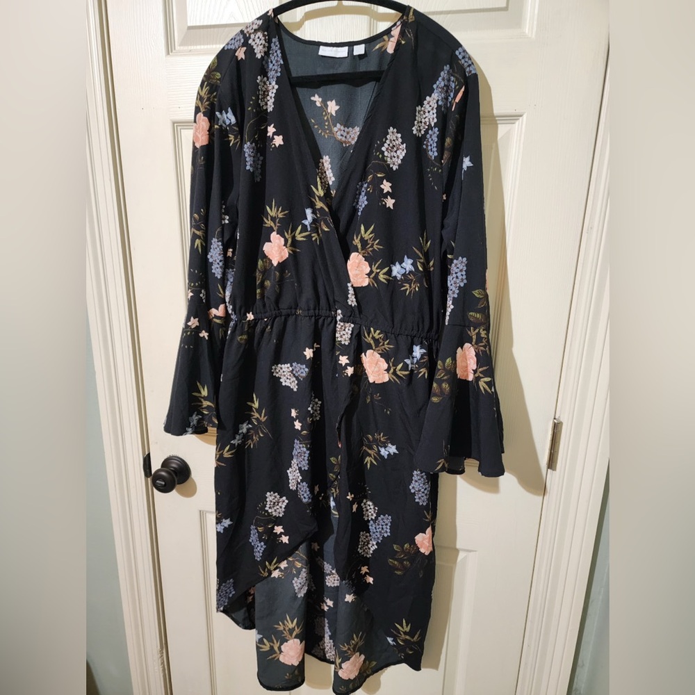 Floral Wrap Top with Bell Sleeves